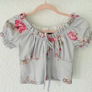 Floral and baby blue crop top
